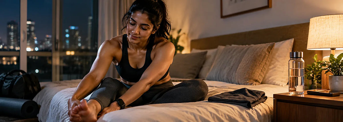 South Asian athlete relaxing after training as part of a magnesium glycinate recovery routine