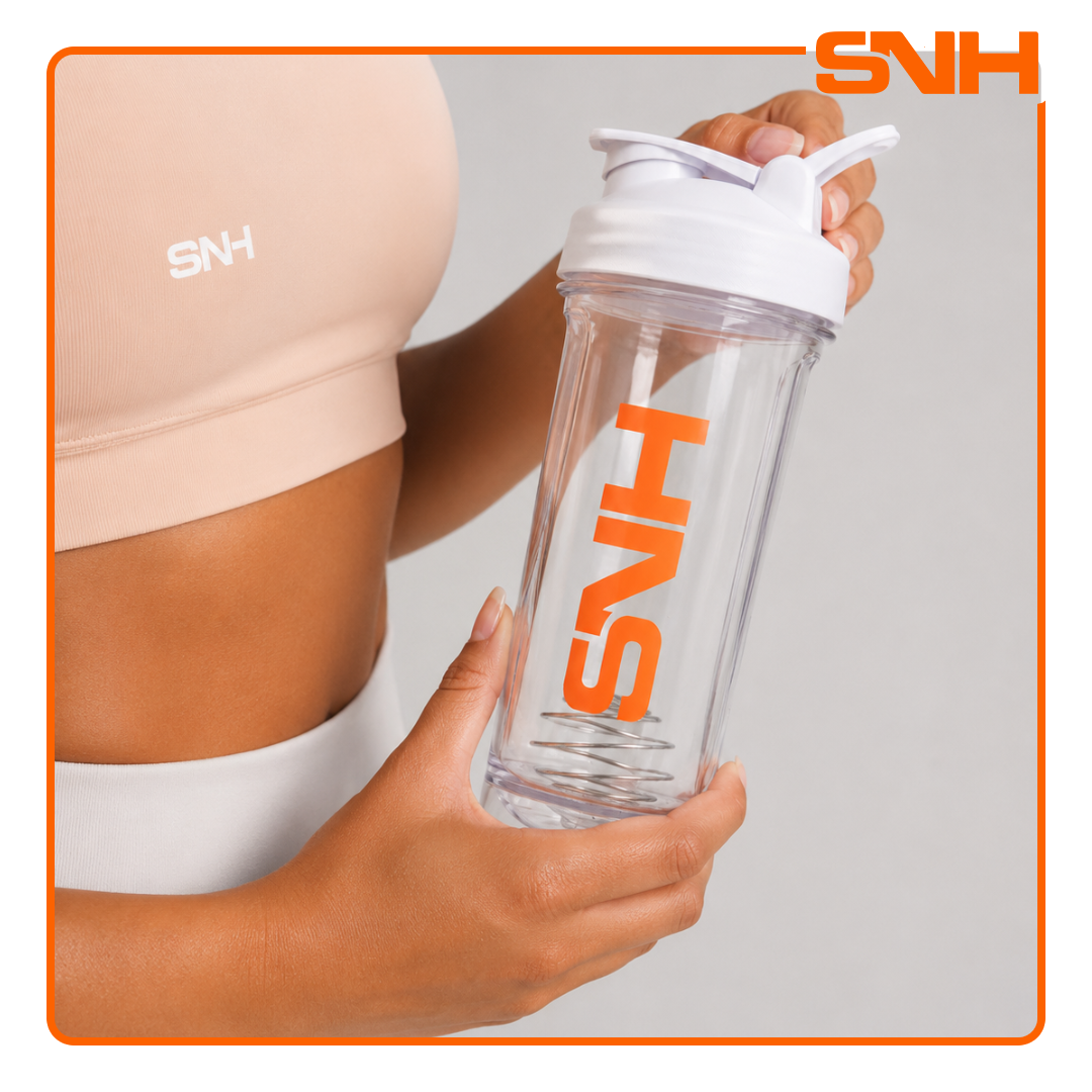 SNH 2.0 Shaker Bottle 750ml in black, BPA-free leak-proof shaker bottle for protein, pre-workout, and daily training use