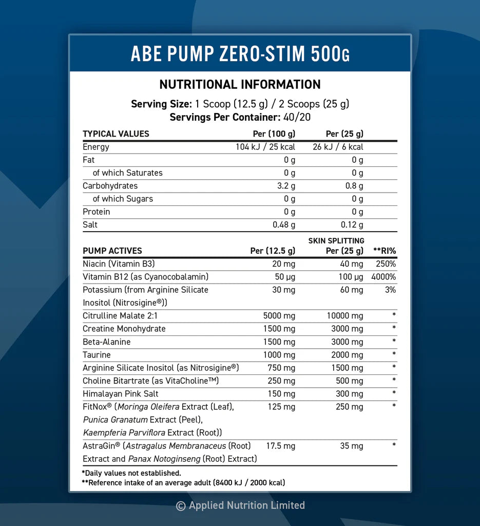 APPLIED NUTRITION ABE PUMP - Zero Stim Pre-Workout - Sports Nutrition Hub