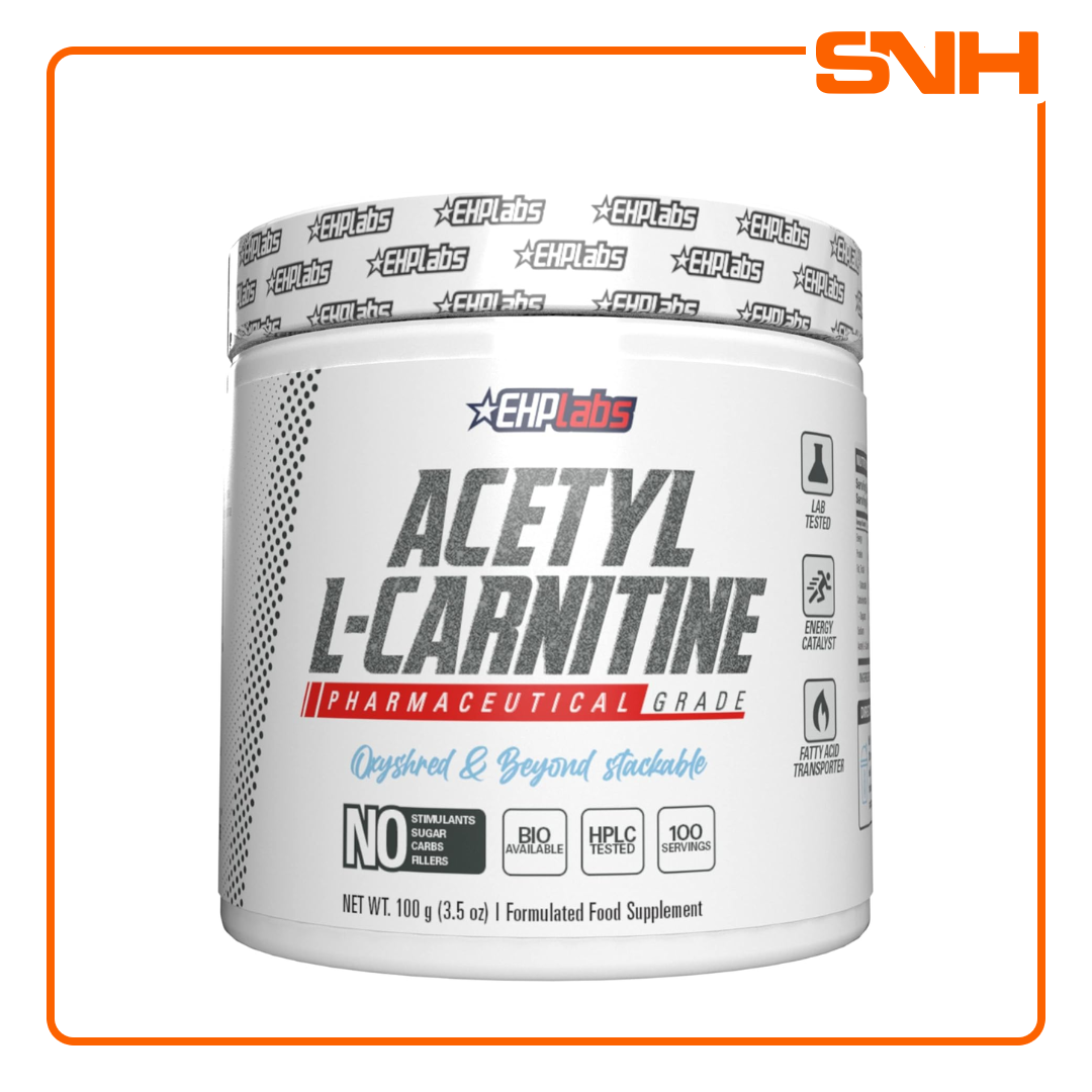 EHPlabs Acetyl L-Carnitine 100g powder tub, pharmaceutical-grade fat-burning and focus supplement for cutting and training
