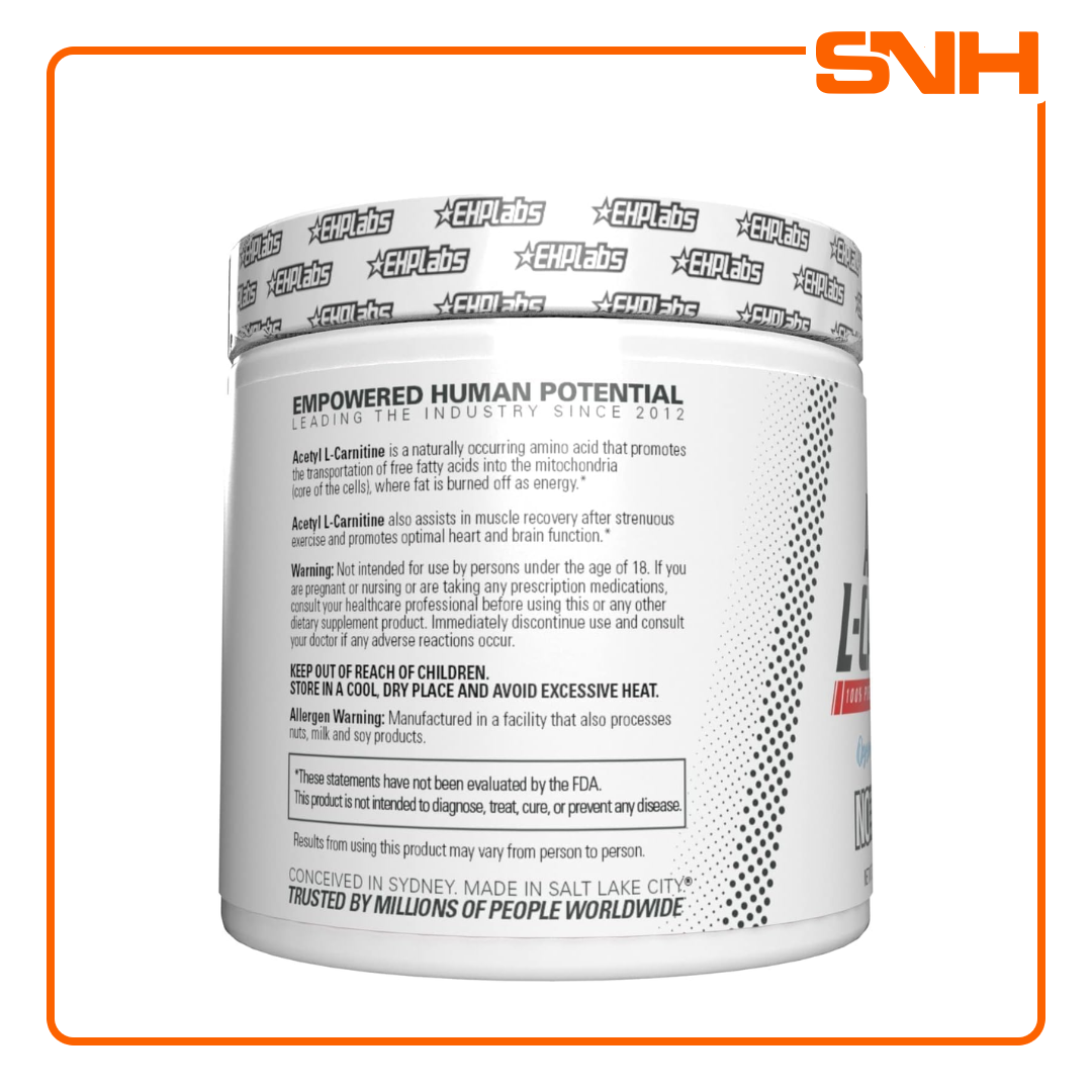 EHPlabs Acetyl L-Carnitine 100g powder tub, pharmaceutical-grade fat-burning and focus supplement for cutting and training