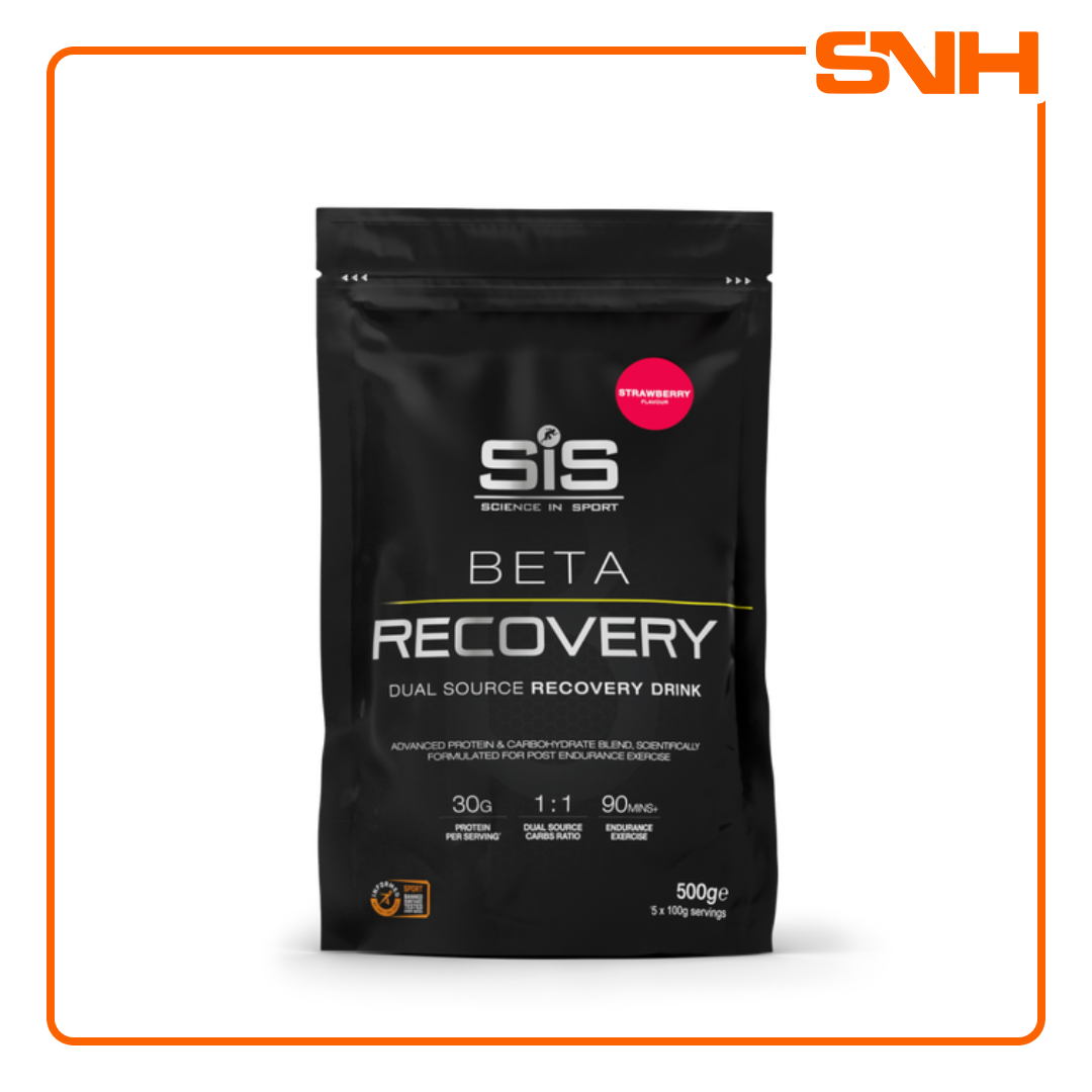 SiS BETA Recovery 500g tub, UK-made Informed Sport dual-source recovery drink for glycogen and muscle recovery after training