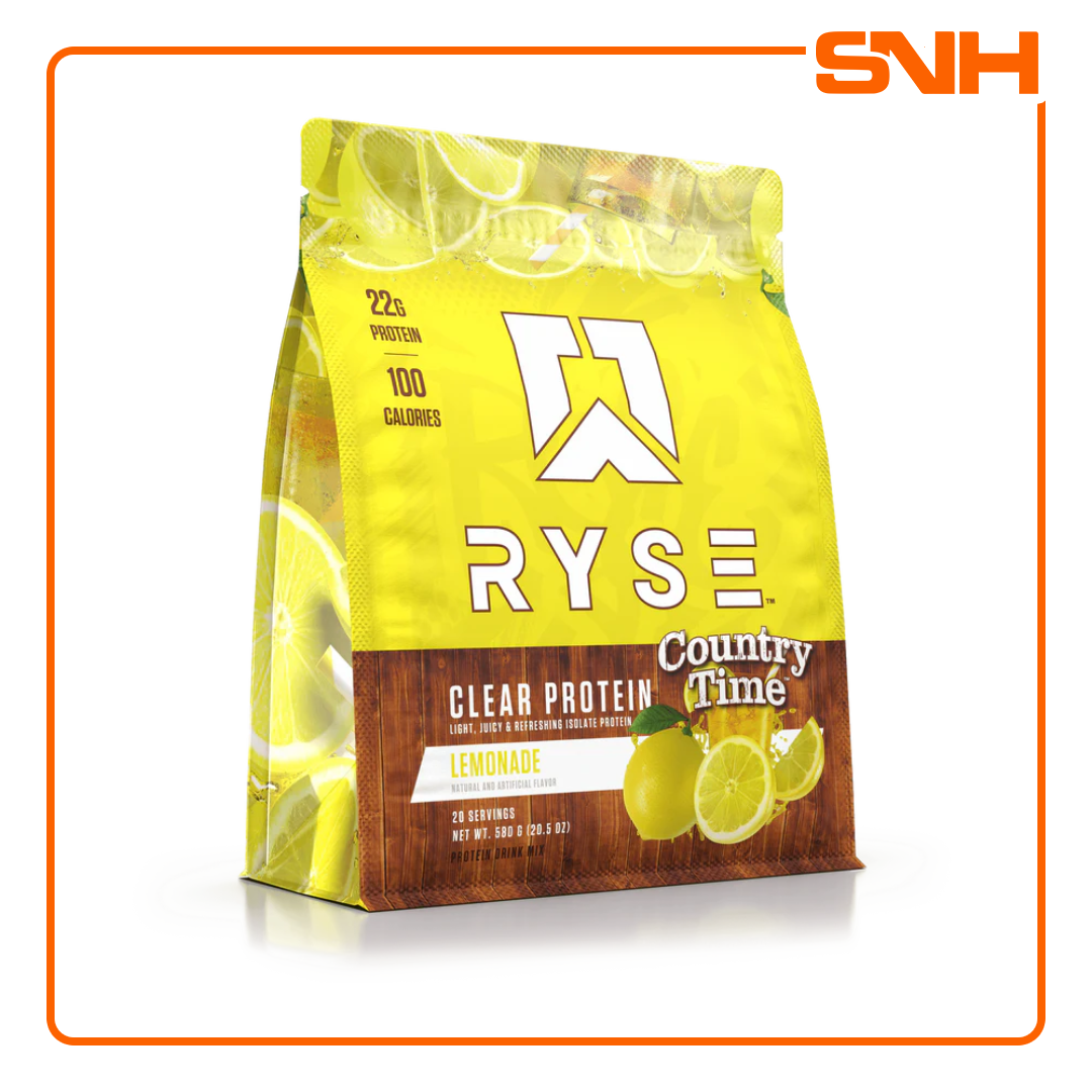 RYSE Clear Protein tub, US-made premium clear isolate protein with whey isolate base in a refreshing juice-like format for daily protein