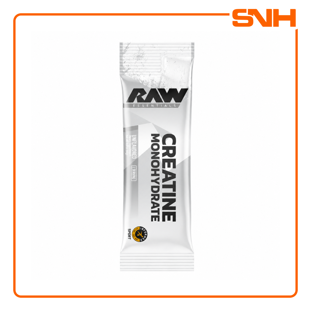 RAW Nutrition Creatine Monohydrate Sachet Pack, US-made athlete-led pure creatine in single-serving 5g travel-friendly sachets