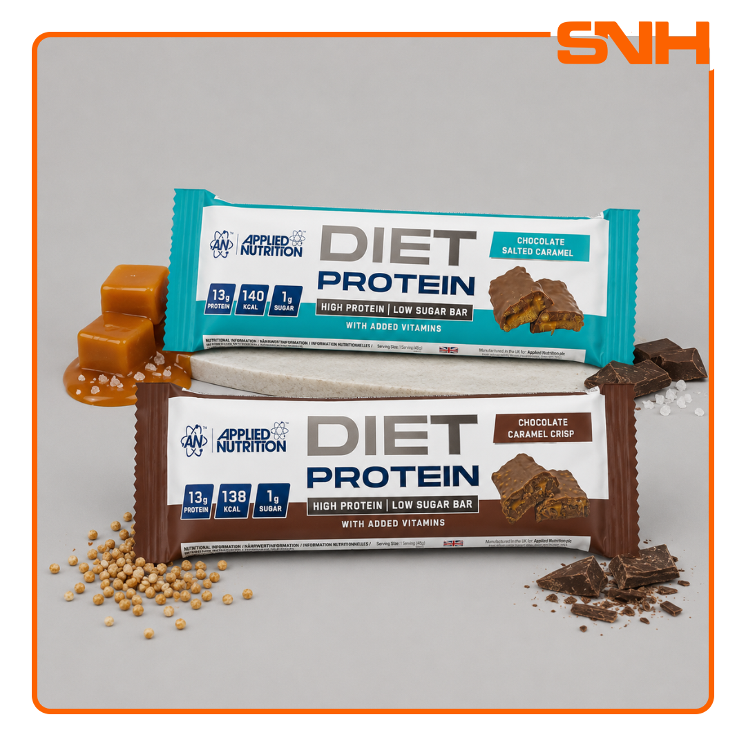 Applied Nutrition Diet Protein Bar, UK-made high-protein, calorie-controlled diet protein bar for cutting phases and daily macro support