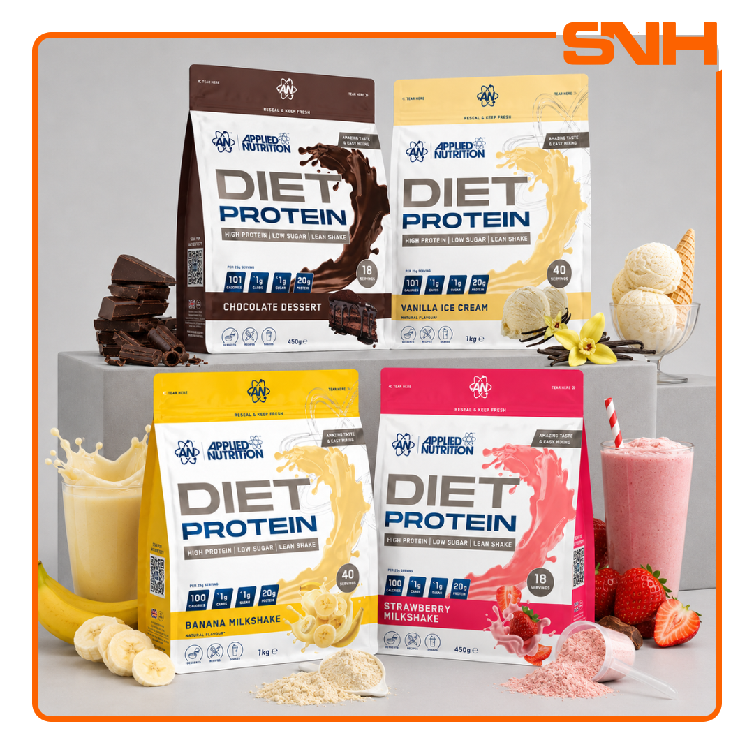 Applied Nutrition Diet Whey tub, UK-made halal-certified diet whey protein with CLA, L-Carnitine, and Green Tea Extract for weight management