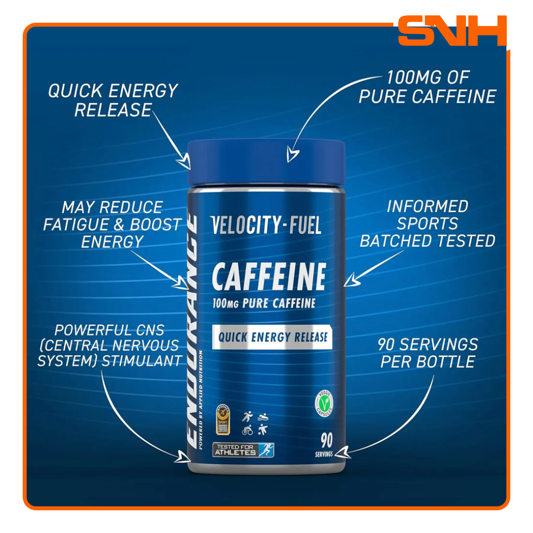 Applied Nutrition Endurance Caffeine Capsules 100mg bottle, UK-made Informed Sport certified caffeine capsules with 90 servings