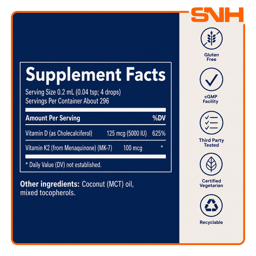 Trace Ionic D3 + K2 liquid drops 296-serving bulk bottle, US-made daily D3 and K2 supplement in highly bioavailable liquid format