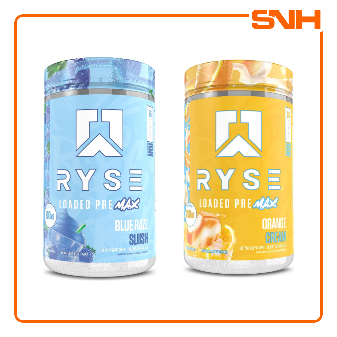 RYSE Loaded Pre MAX Pre-Workout tub, US-made high-stim pre-workout with clinical-dose L-Citrulline, Beta-Alanine, Nitrosigine and elevATP