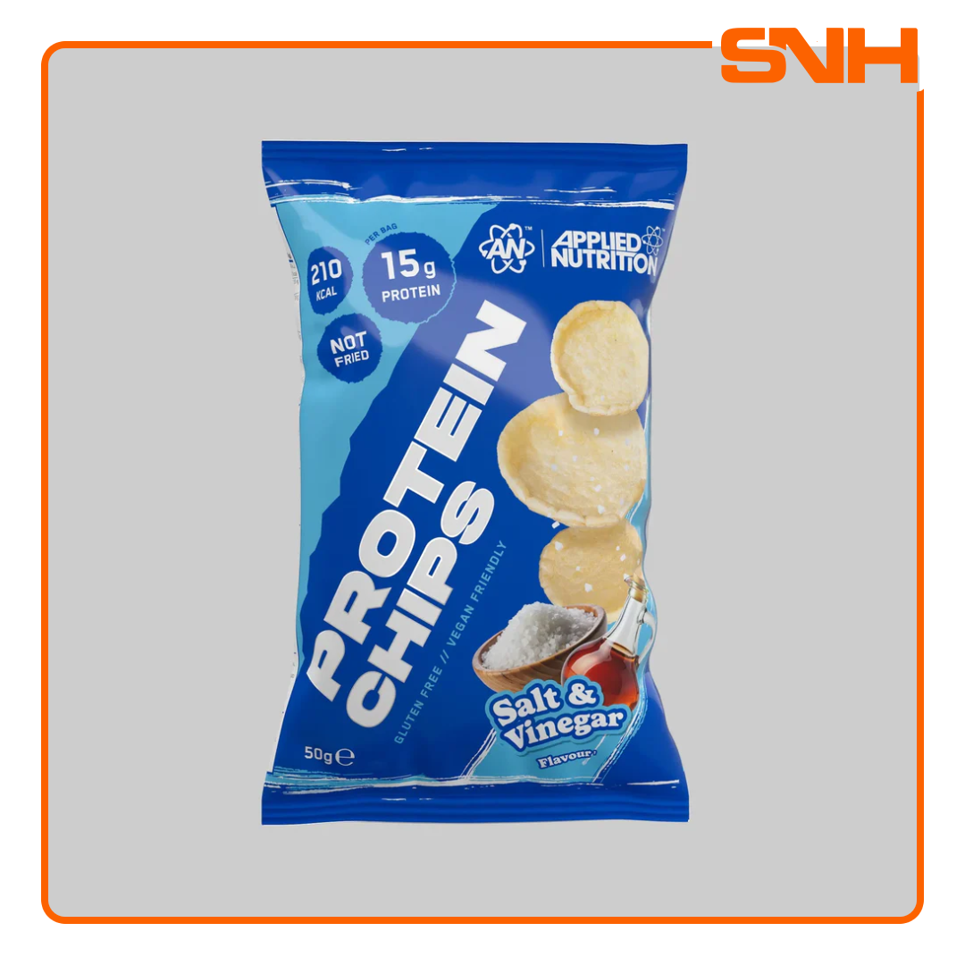 Applied Nutrition Protein Chips bag, UK-made oven-baked savoury pea protein snack with 15g protein per 50g bag, gluten-free