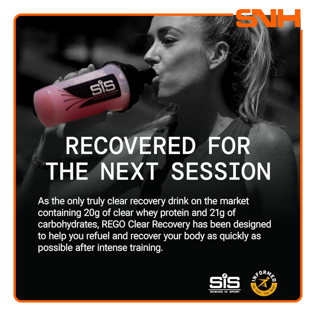 Science In Sport REGO Clear Recovery Powder tub, UK-made clear whey isolate recovery powder in a refreshing juice-like format