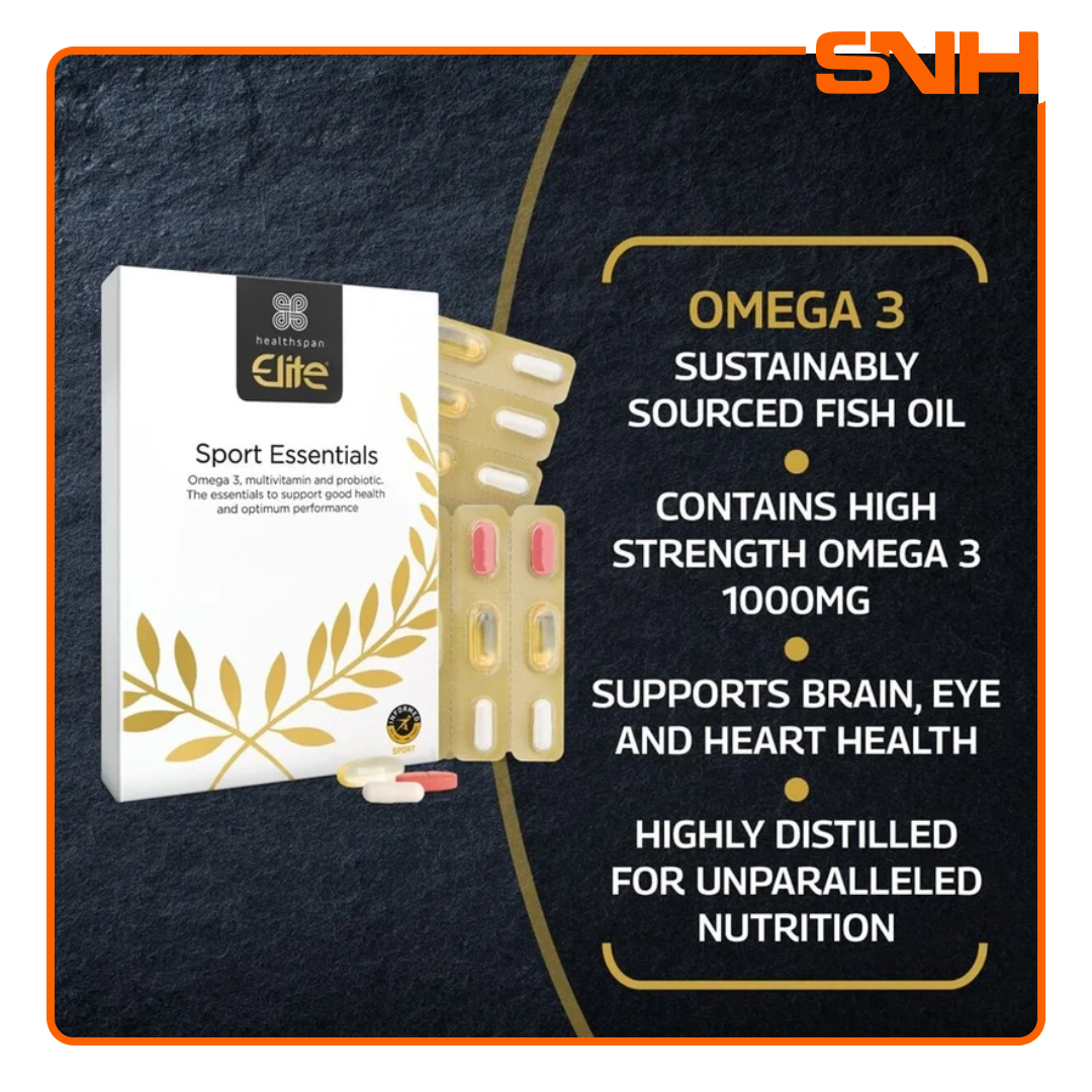 Healthspan Elite Sport Essentials daily sports supplements pack with Omega 3, multivitamin and probiotic, Informed-Sport certified