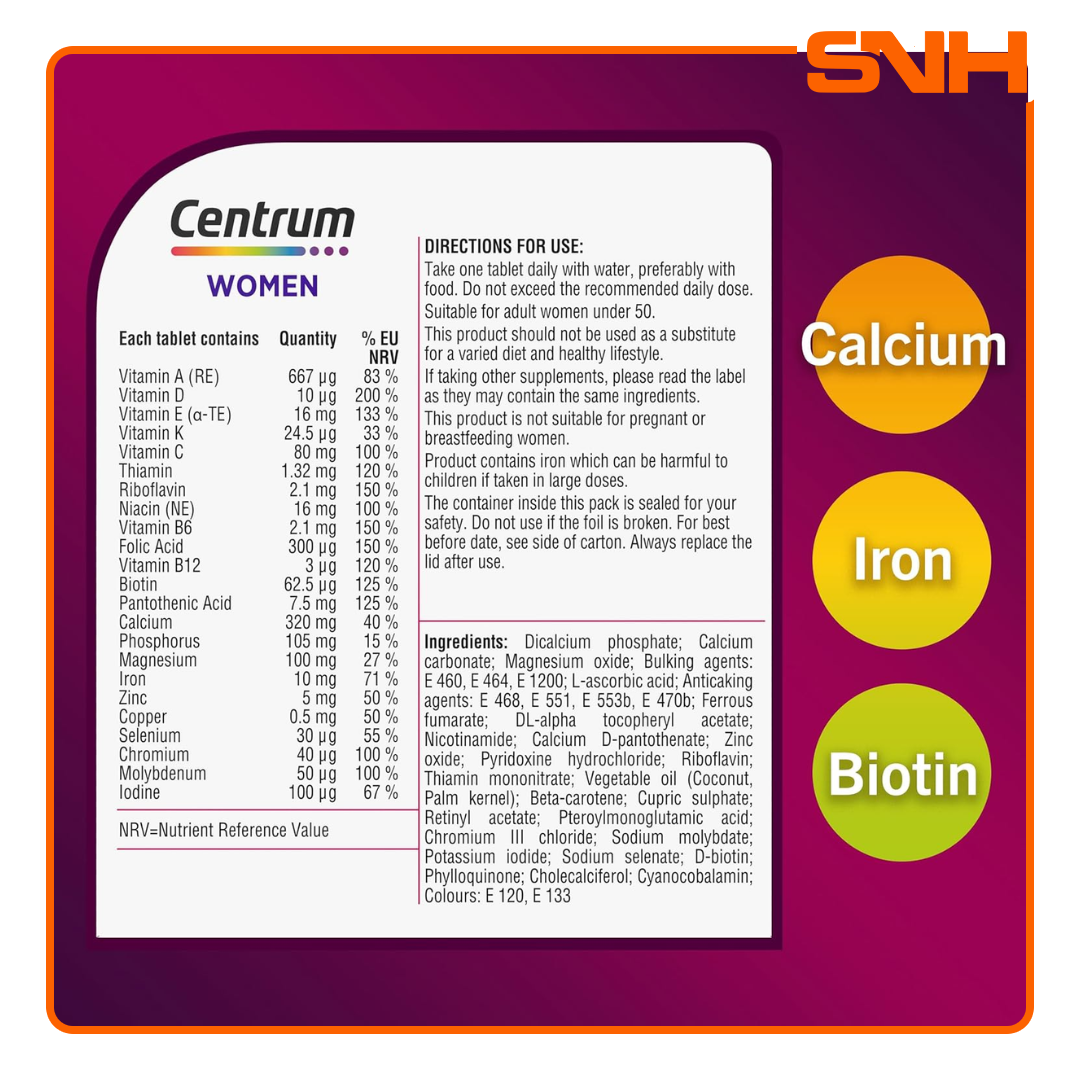 Centrum Women Multivitamin bottle, daily multivitamin for women in Sri Lanka with iron, calcium and complete A-Z vitamin and mineral profile