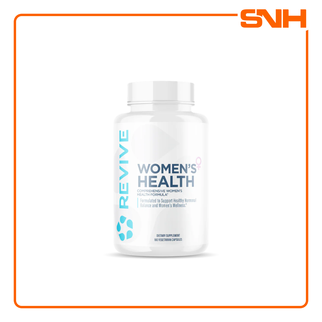 Revive Women's Health supplement bottle, US-made female hormone support multivitamin with cranberry, probiotics and herbal extracts