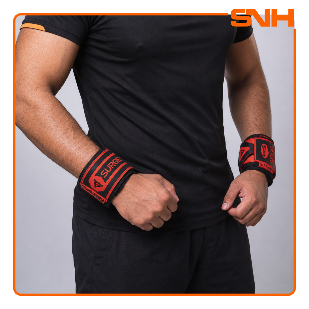 SURGE 18" Weightlifting Wrist Wraps in onyx, premium wrist support for powerlifting, bench press, and overhead pressing