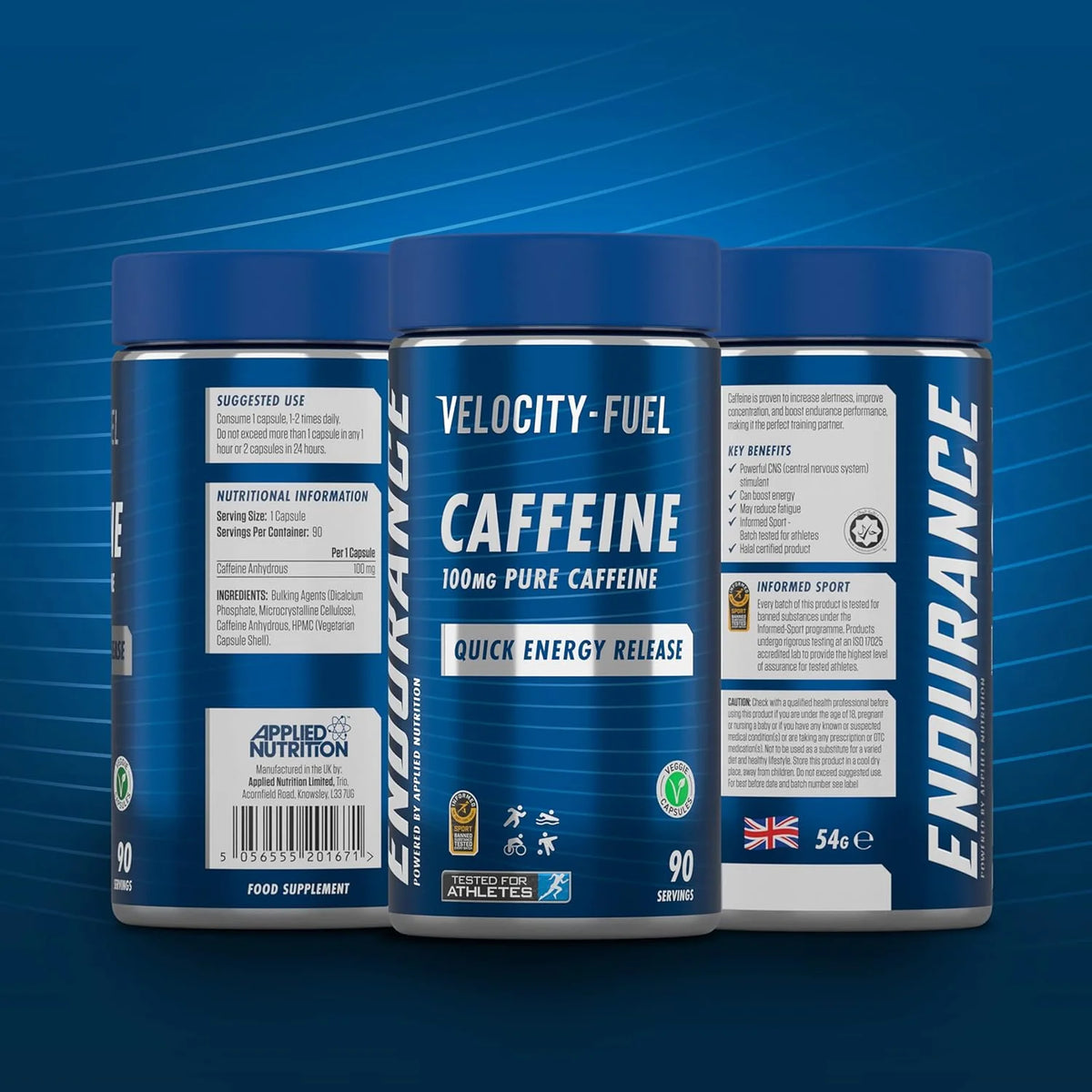 APPLIED NUTRITION Endurance Caffeine Capsules 100mg - Sports Nutrition Hub 