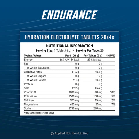APPLIED NUTRITION Endurance Hydration Electrolyte Tablets - Sports Nutrition Hub 