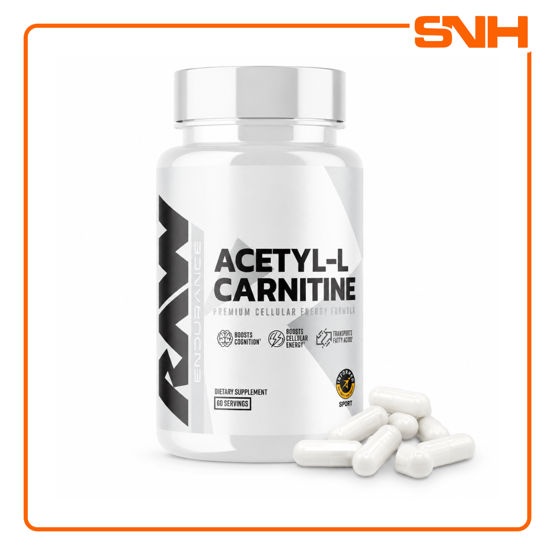 RAW Nutrition Acetyl L-Carnitine tub, US-made Informed Sport certified ALCAR fat burner for fat metabolism and cognitive support