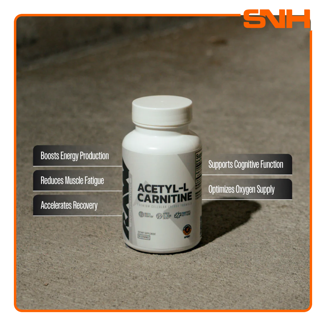 RAW Nutrition Acetyl L-Carnitine tub, US-made Informed Sport certified ALCAR fat burner for fat metabolism and cognitive support