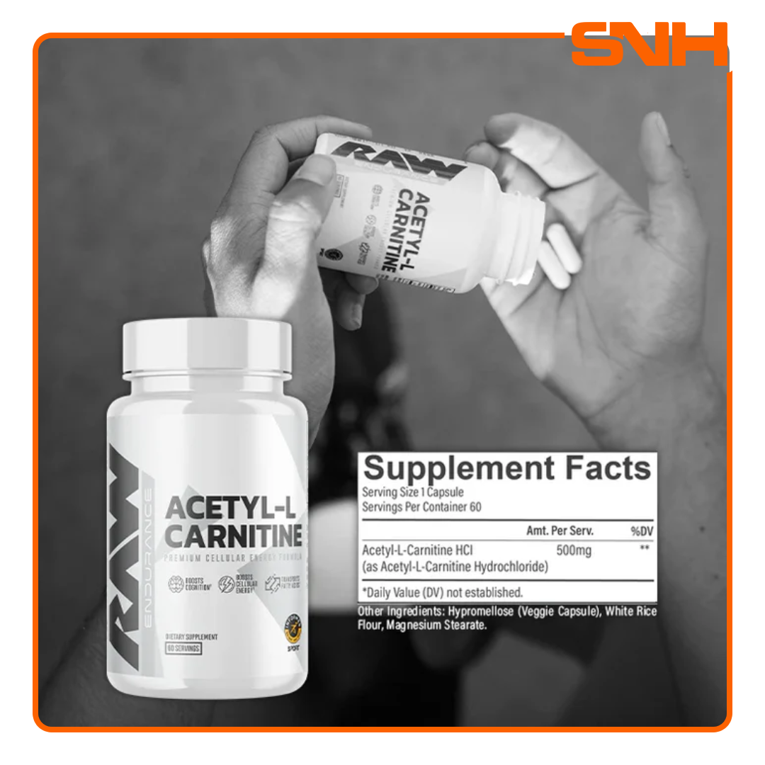 RAW Nutrition Acetyl L-Carnitine tub, US-made Informed Sport certified ALCAR fat burner for fat metabolism and cognitive support