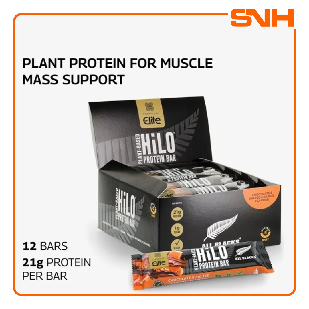 Healthspan Elite All Blacks chocolate salted caramel plant-based HiLo protein bar in Sri Lanka, 60g vegan high-protein snack
