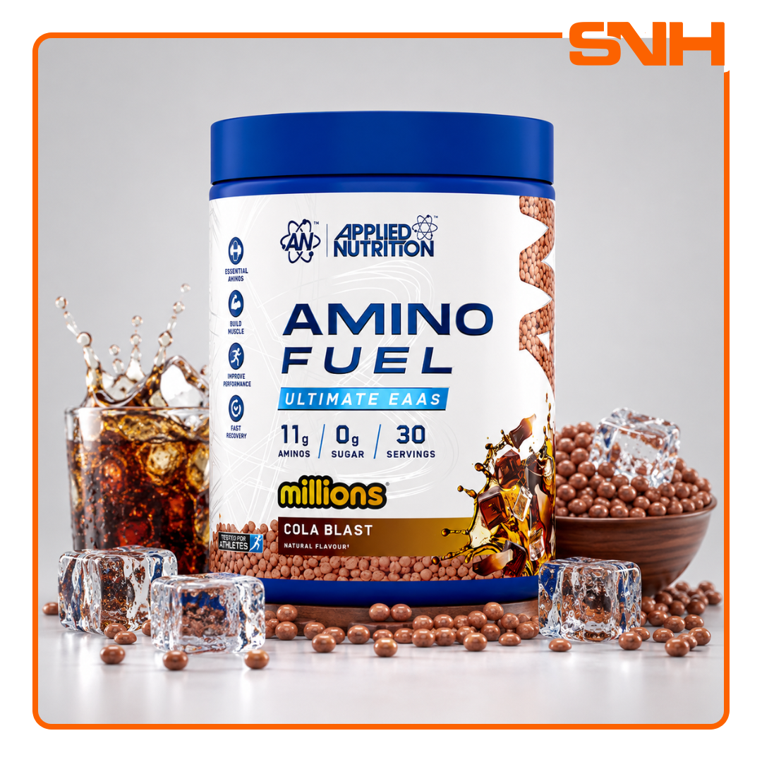 Applied Nutrition Amino Fuel EAA tub, UK-made halal essential amino acid drink with 9g EAAs and 6g BCAAs per serving for recovery