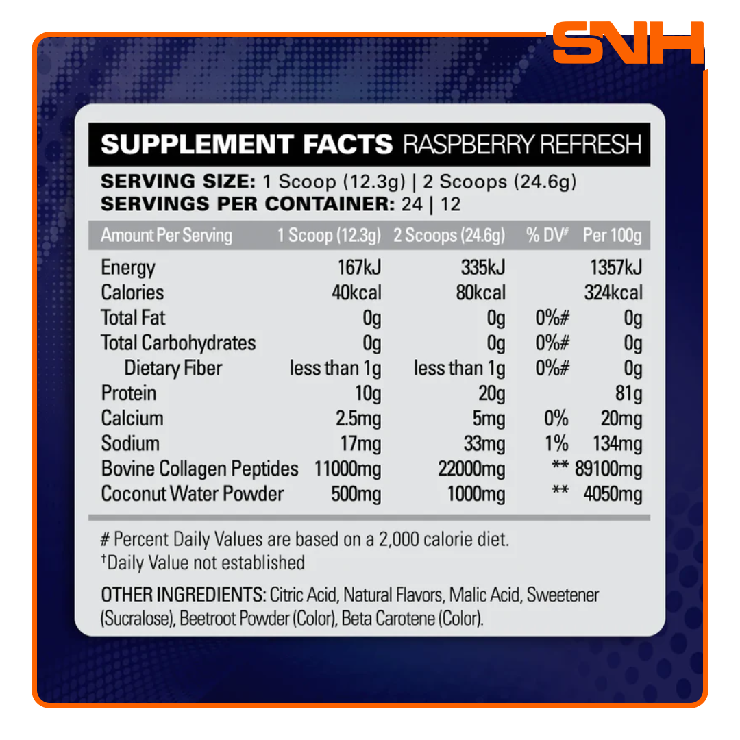 EHPlabs Aqua Collagen Protein + Hydration tub, fruit-flavoured collagen drink with 22g bovine collagen peptides and coconut water electrolytes