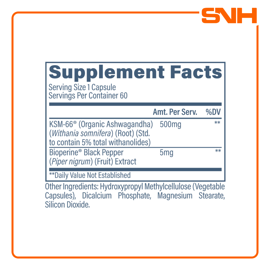 Revive Ashwagandha KSM-66 supplement bottle, US-made clinical-grade ashwagandha capsules with BioPerine for stress and recovery support