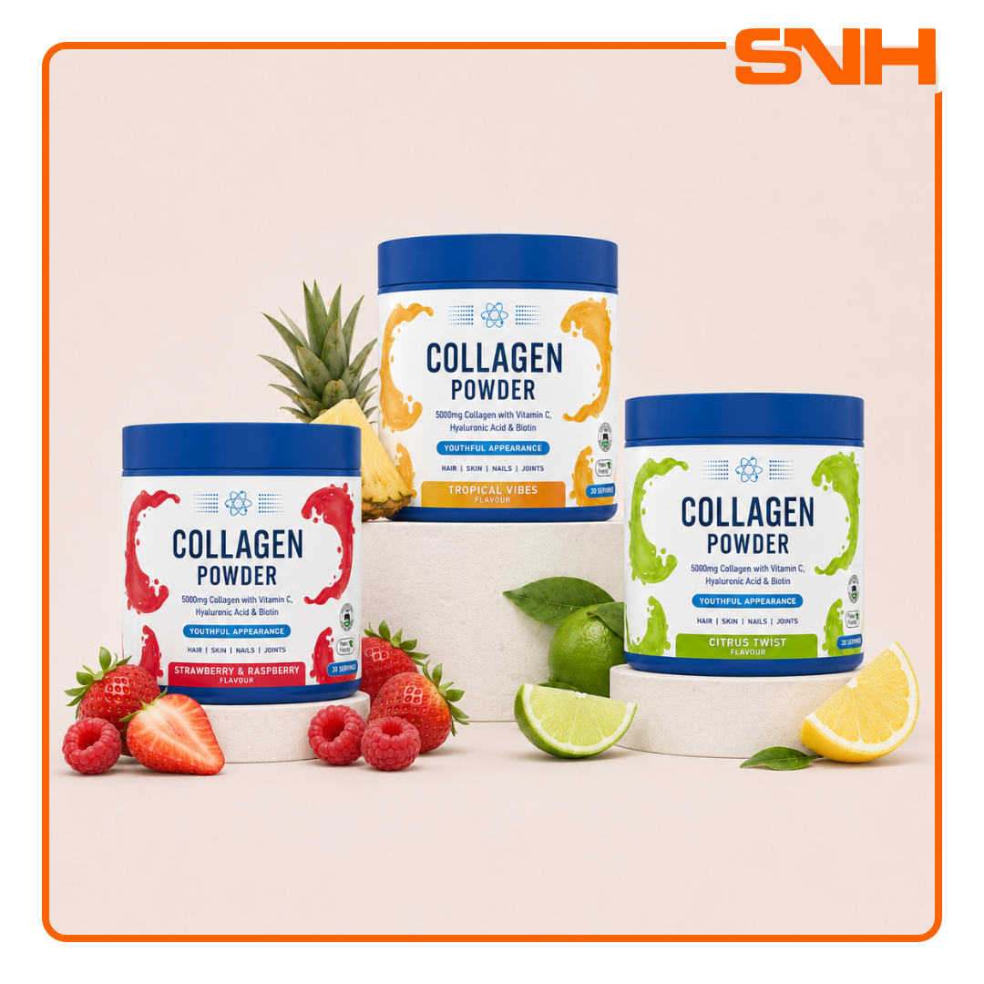 Applied Nutrition Beauty Collagen powder tub, UK-made halal collagen beauty supplement with 5000mg collagen, vitamin C, hyaluronic acid, and biotin