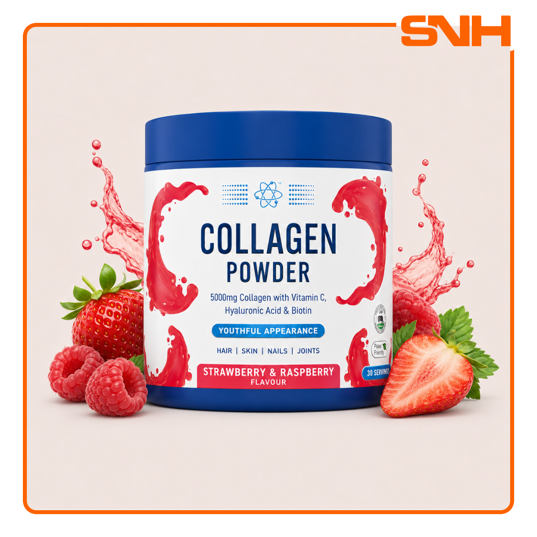Applied Nutrition Beauty Collagen powder tub, UK-made halal collagen beauty supplement with 5000mg collagen, vitamin C, hyaluronic acid, and biotin