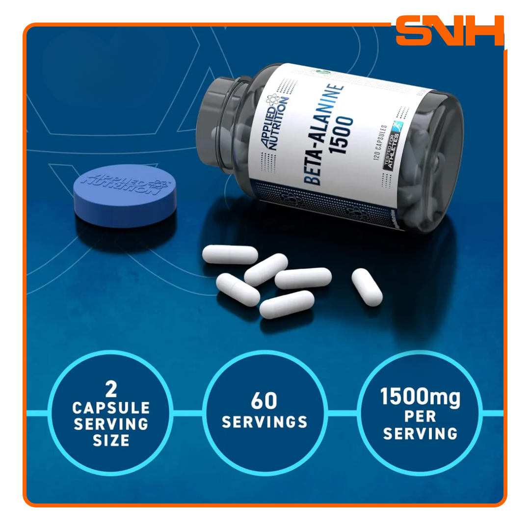 Applied Nutrition Beta Alanine 1500mg capsules, UK-made halal beta alanine for endurance and recovery during high-intensity training