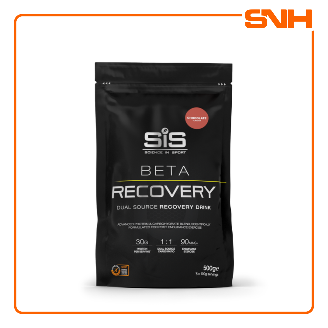 SiS BETA Recovery 500g tub, UK-made Informed Sport dual-source recovery drink for glycogen and muscle recovery after training