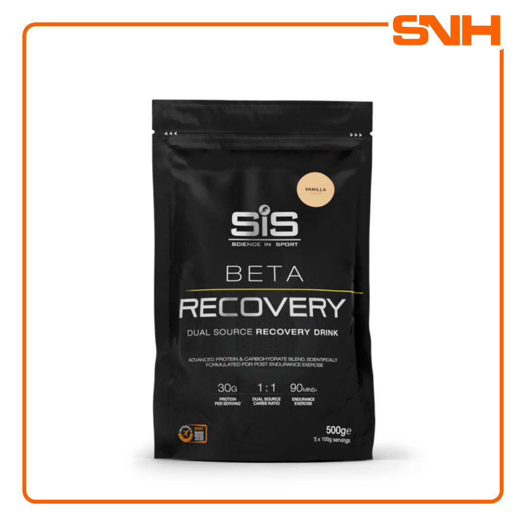 SiS BETA Recovery 500g tub, UK-made Informed Sport dual-source recovery drink for glycogen and muscle recovery after training