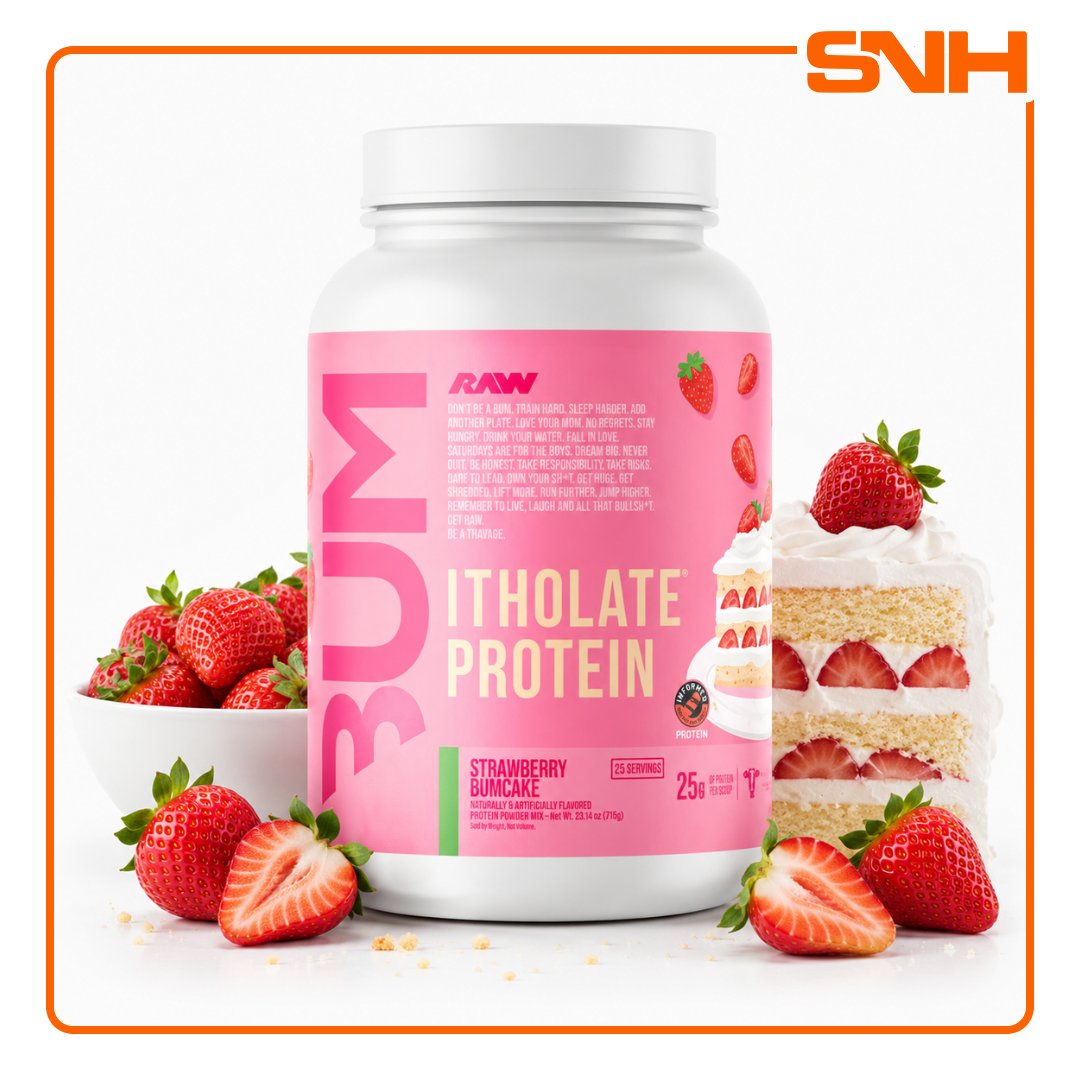 RAW Nutrition CBUM Itholate Protein tub, US-made micro-filtered whey isolate protein with 25g per scoop, formulated by Chris Bumstead