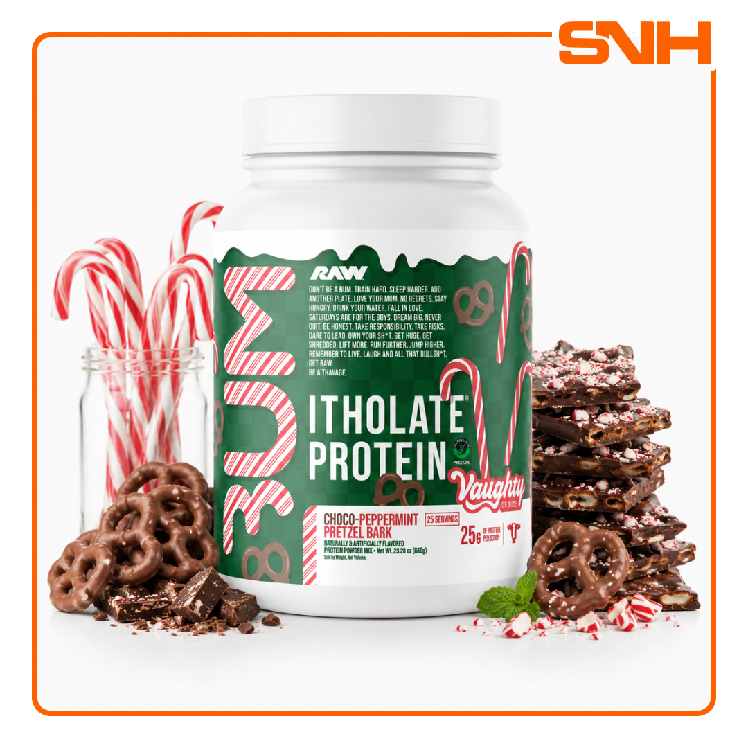 RAW Nutrition CBUM Itholate Protein tub, US-made micro-filtered whey isolate protein with 25g per scoop, formulated by Chris Bumstead