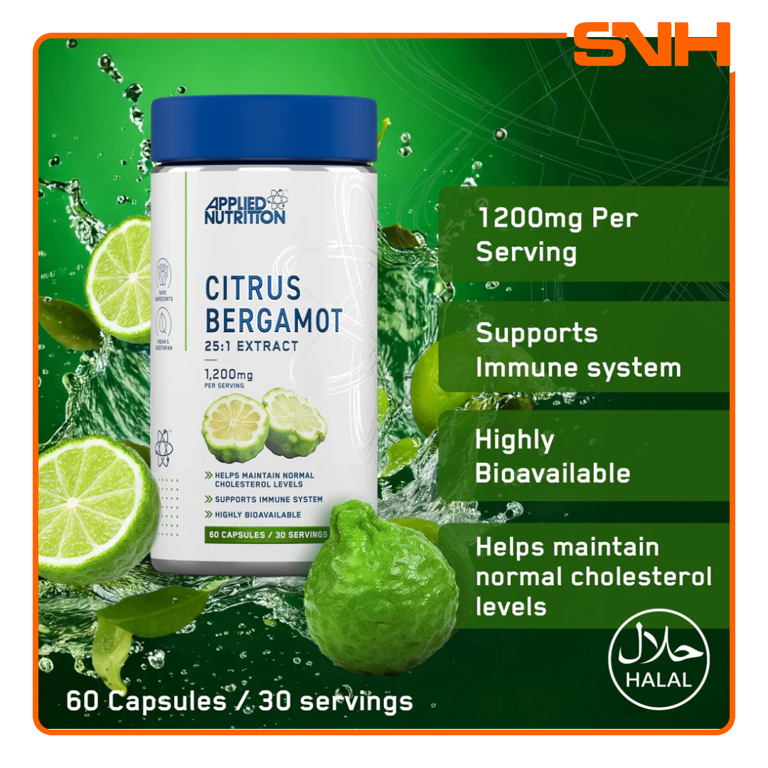 Applied Nutrition Citrus Bergamot capsules, UK-made Informed Sport certified cholesterol supplement with 25:1 extract and 38% polyphenols