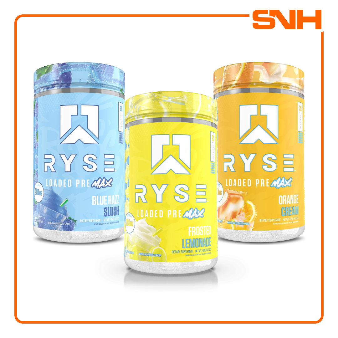 RYSE Loaded Pre MAX Pre-Workout tub, US-made high-stim pre-workout with clinical-dose L-Citrulline, Beta-Alanine, Nitrosigine and elevATP