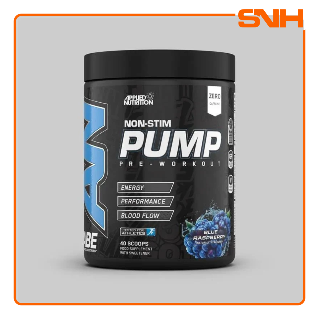 Applied Nutrition ABE PUMP Zero Stim Pre-Workout tub, UK-made halal stim-free pre-workout with 10g citrulline malate per scoop