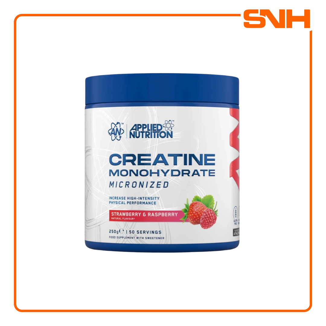 Applied Nutrition Flavoured Creatine Monohydrate 50-serving tub, UK-made flavoured creatine for strength, power, and muscle growth