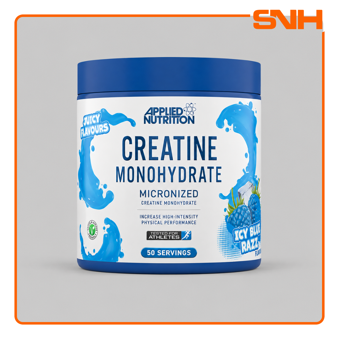 Applied Nutrition Flavoured Creatine Monohydrate 50-serving tub, UK-made flavoured creatine for strength, power, and muscle growth