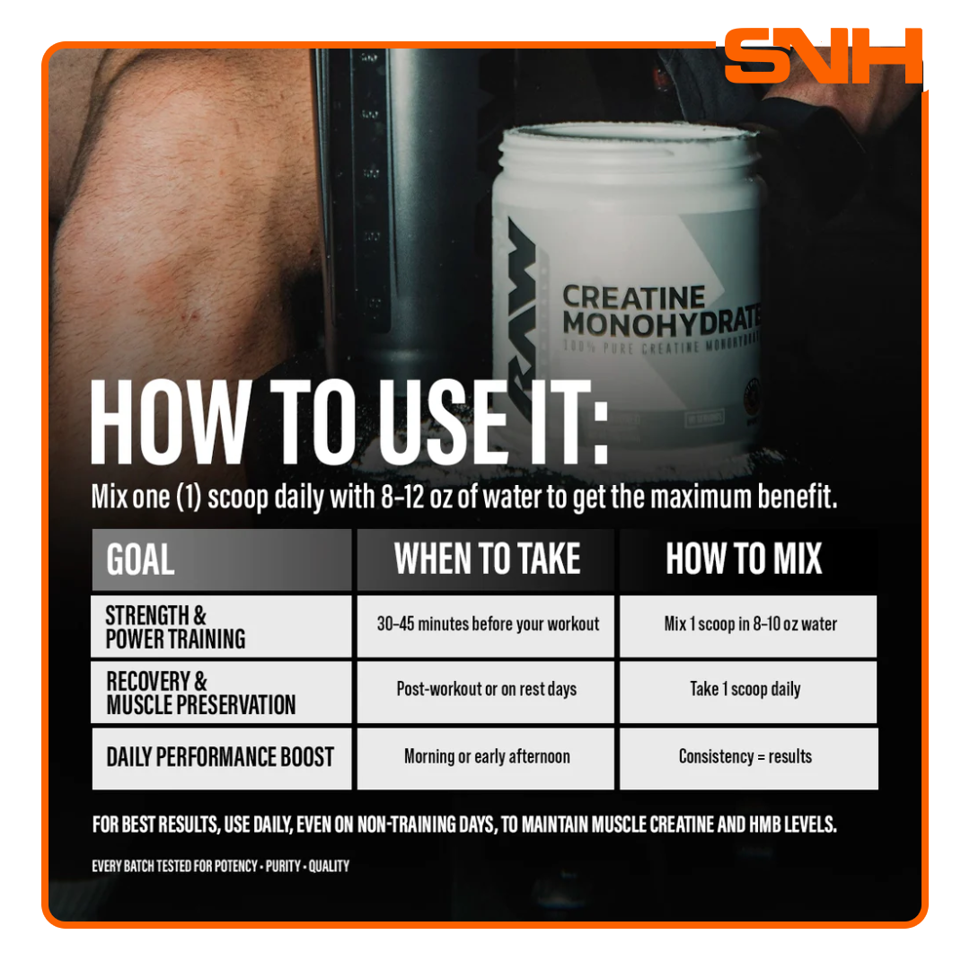 RAW Nutrition Creatine Monohydrate 30-serving tub, US-made athlete-led pure unflavoured creatine with 5g per scoop