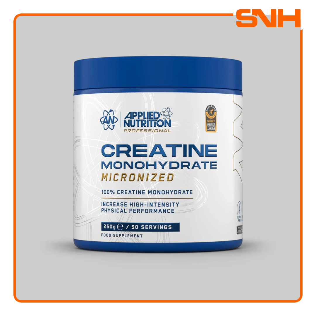 Applied Nutrition Creatine Monohydrate 50-serving tub, UK-made pure pharmaceutical-grade creatine for strength, power, and muscle growth