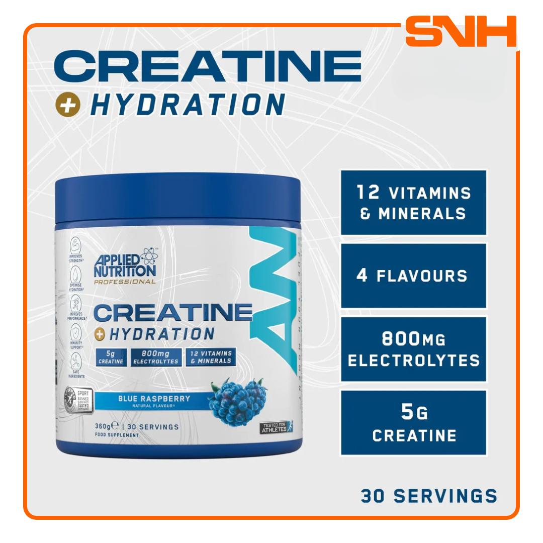 Applied Nutrition Creatine + Hydration tub, UK-made Informed Sport creatine and hydration powder with Aquamin, coconut water, and taurine