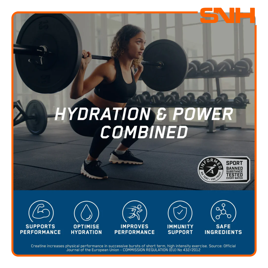 Applied Nutrition Creatine + Hydration tub, UK-made Informed Sport creatine and hydration powder with Aquamin, coconut water, and taurine
