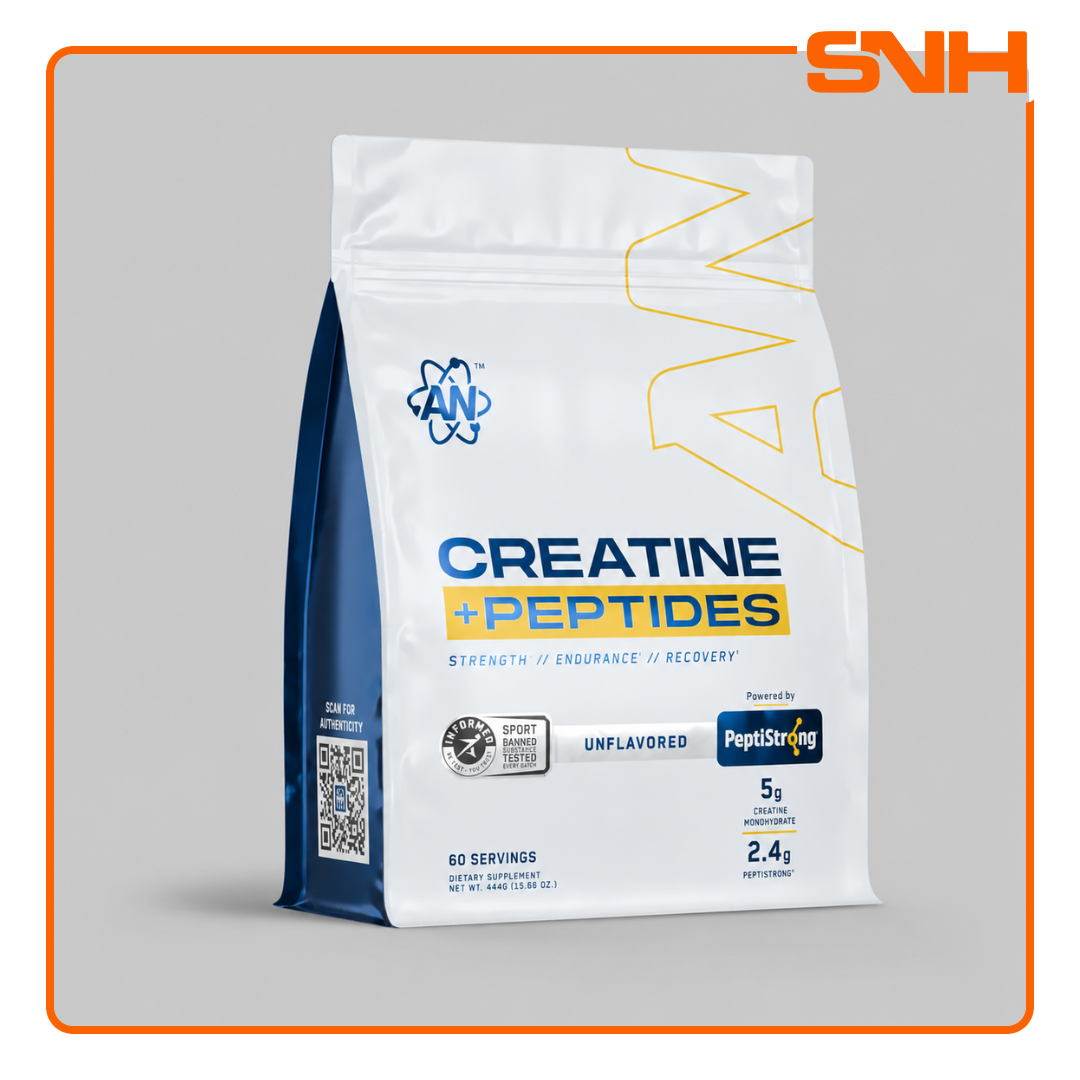 Applied Nutrition Creatine Monohydrate + Peptide tub, UK-made Informed Sport creatine and peptides with PeptiStrong for strength and recovery