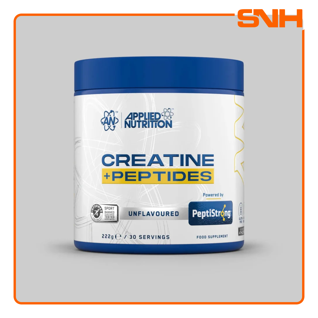Applied Nutrition Creatine Monohydrate + Peptide tub, UK-made Informed Sport creatine and peptides with PeptiStrong for strength and recovery