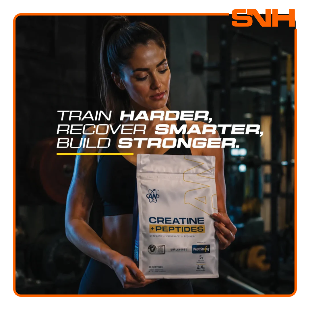 Applied Nutrition Creatine Monohydrate + Peptide tub, UK-made Informed Sport creatine and peptides with PeptiStrong for strength and recovery