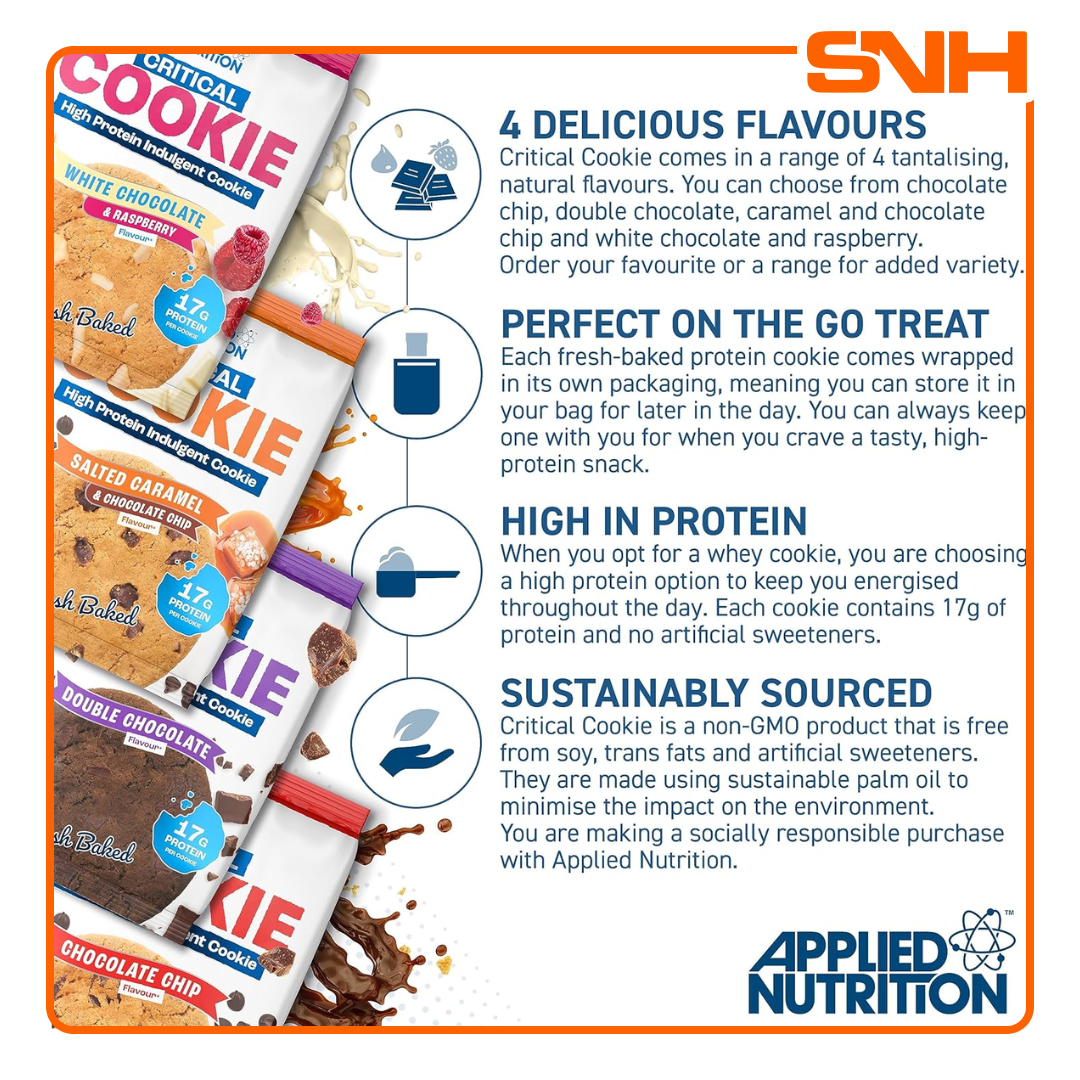 Applied Nutrition Critical Cookie protein cookie, UK-made soft baked daily protein cookie with 17g of high-quality protein per cookie