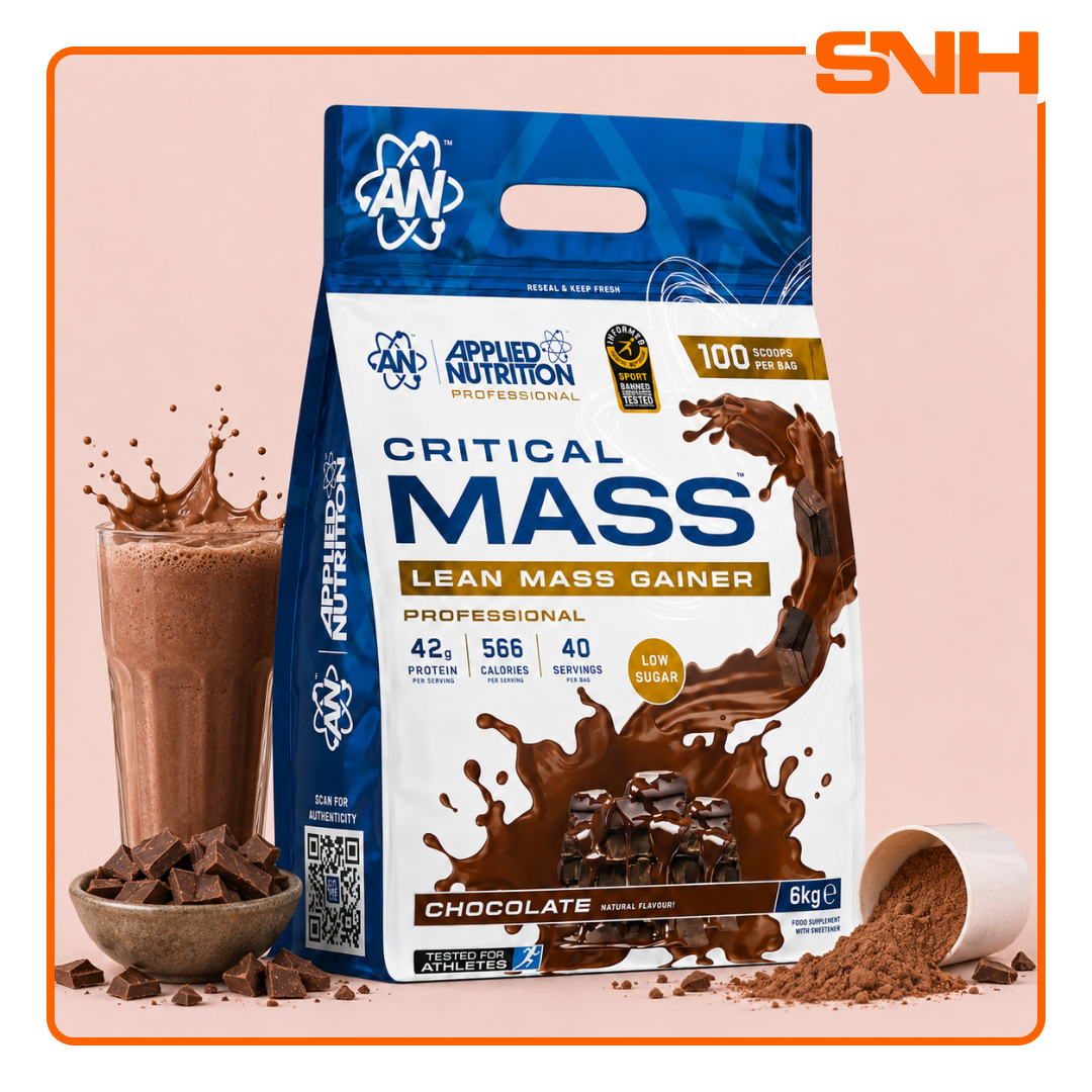 Applied Nutrition Critical Mass Professional 100-scoop tub, UK-made Informed Sport mass gainer with 42g protein and HMB-Creatine matrix per serving