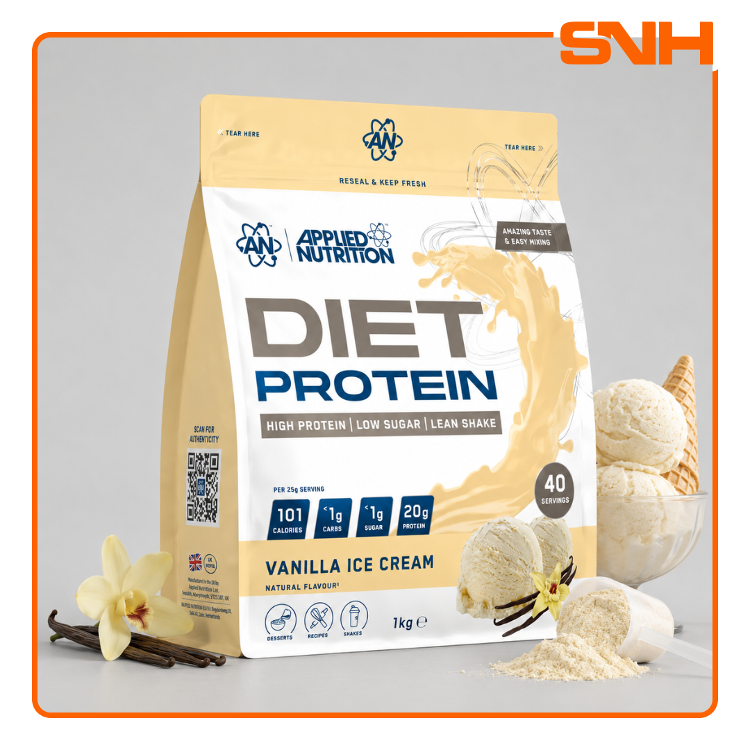 Applied Nutrition Diet Whey tub, UK-made halal-certified diet whey protein with CLA, L-Carnitine, and Green Tea Extract for weight management